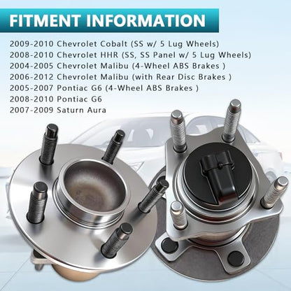512285 Rear Wheel Bearing Hub Assembly for Chevrolet Malibu 2004-2012 | Hub for Pontiac G6 2005-2010, Saturn Aura, Cobalt, HHR, Eliminates Noise, Direct Bolt-On, OEM Quality, No Warning Lights - size: 512285