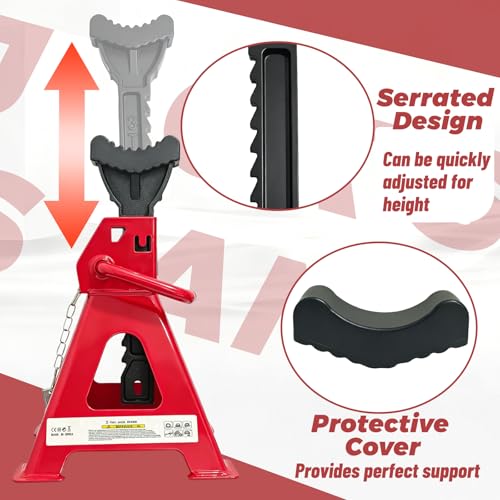 HENBOW Jack Stands,3 Ton(6600 Lbs) Capacity Car Jack Stand with Lock Pin,11.02"-16.14" Adjustable Height for Cars Trucks,Garage, SUV, UTV/ATV,1 Pair，Red - color: Red