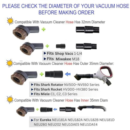 Horse Hair Vacuum Attachment (1.25 Inch) plus 1 3/8'' to 1 1/4'' Vacuum Hose Adapter: Soft Bristle Brush 32mm Vacuum Accessories for Car Detailing, Furniture, Blinds, Air Vents & Delicate Surfaces