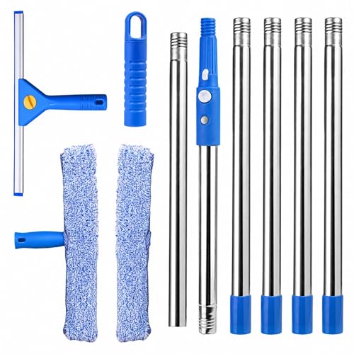 82'' Professional Squeegee Window Cleaner Tool with Extension Pole, Car Windshield Cleaning Kit with Long Handle, Window Washing Equipment for Indoor Outdoor Windows & Car Glass