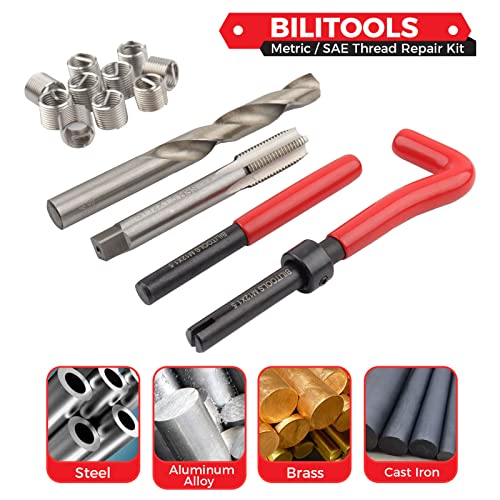 BILITOOLS M12x1.25 Thread Repair Kit, HSS Drill Helicoil Repair Kit Metric - size: M12 x 1.25, style: Metric