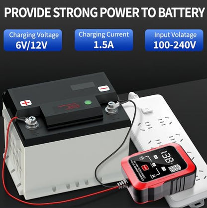 6V 12V Battery Charger 1.5A Automatic Battery Maintainer Trickle Charger Smart Float Charge, Auto Battery Repair Charger Desulfator for Car Motorcycle Lawn Mower Boat Lead Acid AGM LiFePO4 Batteries