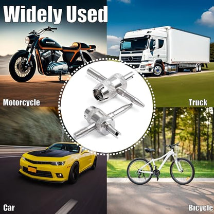 4-in-1 Valve Core Tool Kit (2 Pcs) with 8 Pcs Tire Valve Stem Caps - Tire Valve Stem Removal Tool for Bicycle, Motorcycle, Car, Truck - Schrader Valve Core Puller & Installer