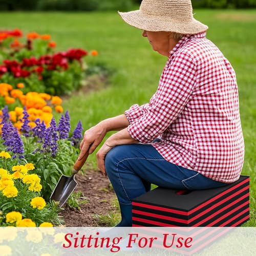 Ptwola Foldable EVA Mat with Carrying Handle, 2.5cm Thick Foam Cushion Kneeling Pad High Density Water Resistant Anti Slip Knee Mat for Workout Exercise Mechanic Garages Picnics Gardening Camping Gym - color: Red Border