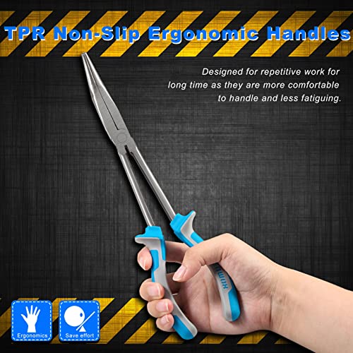 SPEEDWOX Long Reach Bent Nose Pliers 11 Inches 30 Degree Precision Fine Pliers for Mechanics Technicians Contractors High Leverage Professional Tool Non-slip TPR Handle Serrated Jaws - style: 30°Bent Nose Pliers