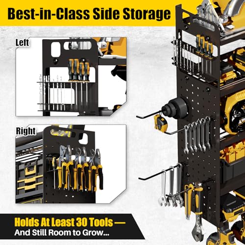 Large 5-Tier Power Tool Organizer Wall Mount, 320lbs Load Capacity Garage Storage Rack with 8 Drill Holders, 34" Heavy Duty Metal Utility Shelf, Holds Over 30 Tools for Garage Workshop