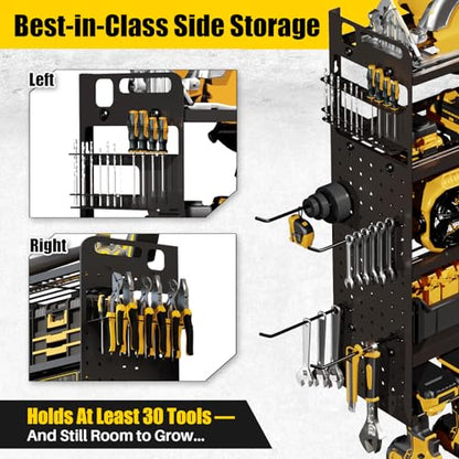 Large 5-Tier Power Tool Organizer Wall Mount, 320lbs Load Capacity Garage Storage Rack with 8 Drill Holders, 34" Heavy Duty Metal Utility Shelf, Holds Over 30 Tools for Garage Workshop