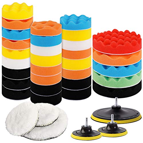 39pcs Drill Polishing Pad Kit, 2 in 1 Car Foam Drill, 7pcs 5" & 31pcs 3" Buffing Pads Compound Automotive Polisher for