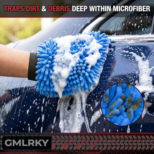 Premium Car Wash Mitt Microfiber - Scratch-Free Lint-Free, Ultra-Soft Chenille Material, (7.1"x9.8") 1 Pack, for Car Washing, Interior & Home Cleaning (Blue) - color: Blue