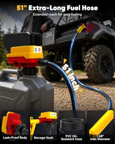 Fuel Transfer Pump Compatible with DeWalt 20V & Milwaukee M18(Tool Only) | 4 GPM Cordless Fuel Transfer Pump, Gas Can Pump with 3 Power Options, for Gasoline, Diesel, Kerosene (Battery Not Included)
