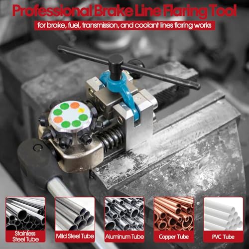 Professional Brake Line Flaring Tool- 45 Degree Set - Single, Bubble, and Double Flare Tool Kit - Used with Various Tubes, with 4 Split Dies for 3/16”, 1/4”, 5/16”, 3/8” Tubing