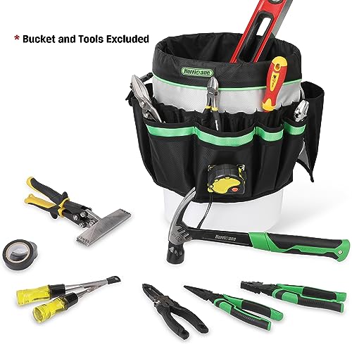 HURRICANE 5 Gallon Bucket Tool Bag Organizer, Garden Tool Caddy with 52 Pockets, Waterproof for Most Buckets