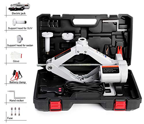 STANDTALL Electric Car Jack 3T Scissor Floor Jack Set 12V Automatic Vehicle Lift Kit for Road Emergency Tire Change Car Repair Tool for Sedans and SUV Gray - color: Gray