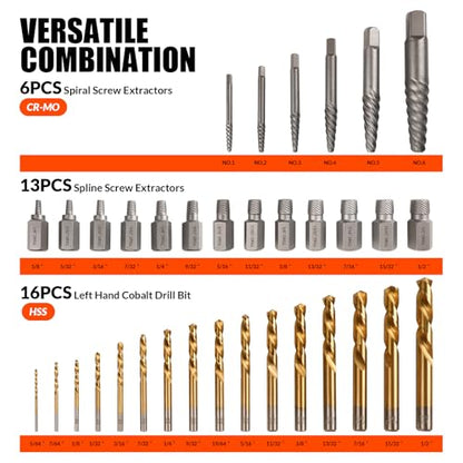 62 Pcs Screw Extractor Set,Left Hand Drill Bit,Bolt Screw Extractor Kit | High-Hardness,Wear Resistance,Easy Out Screw,Stocking Stuffers for Men,with Portable Case,Gifts for Adults Him,Home DIY - size: 62PCS