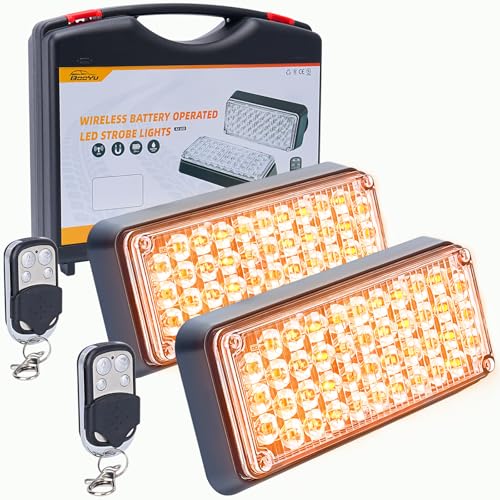 Amber Magnetic Flashing Strobe Light/w Controller, Battery Operated Rechargeable LED Safety Beacon Lights, Mini Portable Emergency Warning Light Bar for Vehicles, Trucks, Car 2-Pcs - color: 2pcs Amber/Amber