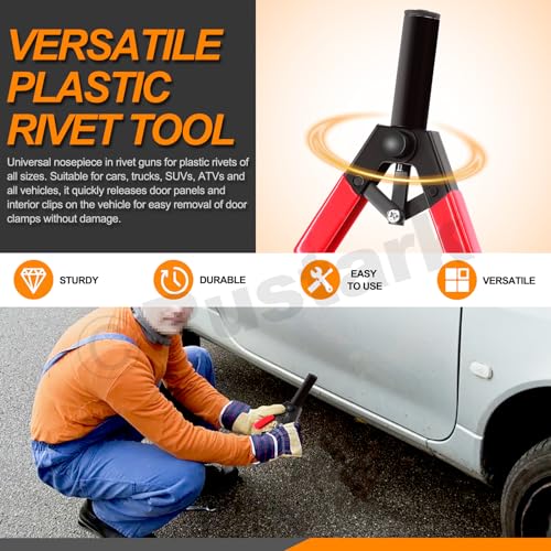 47Pcs Upgraded Poly Rivet Gun Automotive Kit with 40Pcs Nylon Blind Rivets, 4Pcs Precision Hook Tools, 1Pcs Fastener Removal Tool and Storage Bag, Plastic Hand Riveter for Automotive