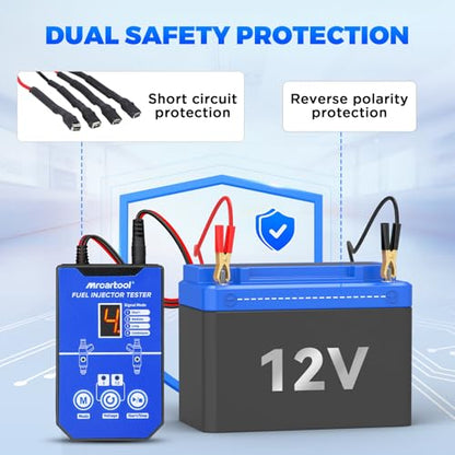 Fuel Injector Tester Cleaner Kit for Auto & Motorcycle | 8 adjustable pulse modes; compatible with 12V/5V; 6 size adapters; LCD display; dual channel 4-wire design