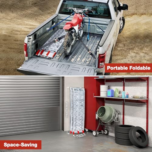1840lb Capacity Truck Ramps, Aluminum Folding Loading Ramps for Car, Truck & Trailer Bed - with Load Straps for ATV/UTV, Golf Carts, Lawn Mowers, Go-Karts, Wheelbarrow, Motorcycles