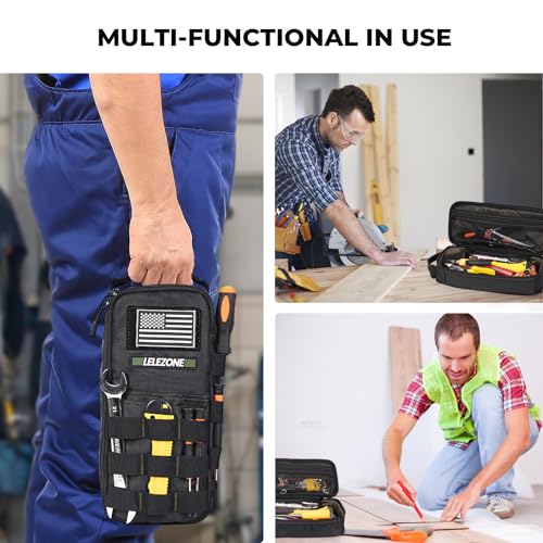 Portable Small Tool Bag, Organizer Storage Box for EDC, Motorcycle, Road Bike, Electricians and More with US Flag Patch and Heavy Duty Grab Handle, Multi-Purpose Utility Work Organizer Bag