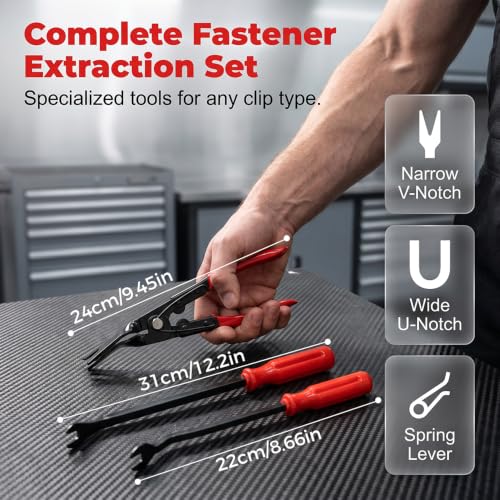 Panel Clip Removal Plier 3Pcs, Trim Removal Tool Kit for Car Door Dashboard Fastener Clip Puller Set (Red) - color: Red