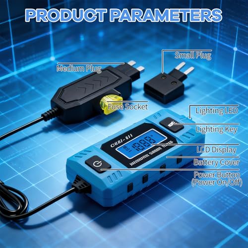 Automotive Circuit Fault Probe Tester, 20A 48V-High-Precision Car Fuse Tester Automotive Current Tester Car Circuit Fault Finder with LED Display Front Light, 2-in-1 Wire Tracer Short Finder