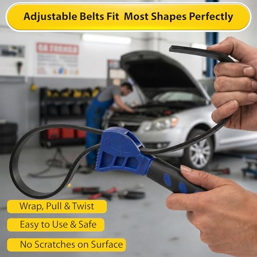 2-Pack Adjustable Rubber Strap Wrench Set, 8" & 6"- Heavy Duty Non-Slip Oil Filter Wrench & Jar Opener Tool, Multi-Purpose Strap Wrench for Pipes, Plumbing, Bottles & Automotive Repair