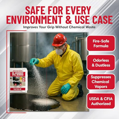 SHURFOOT 3lb Non-Slip Oil Absorbent - Provides Ice Traction & Vapor Suppression - Spill Control for Blood, Water & Oils - USDA Approved - Floor Dry Absorbent Odorless - Fire-Safe & Dustless - size: 3 LB