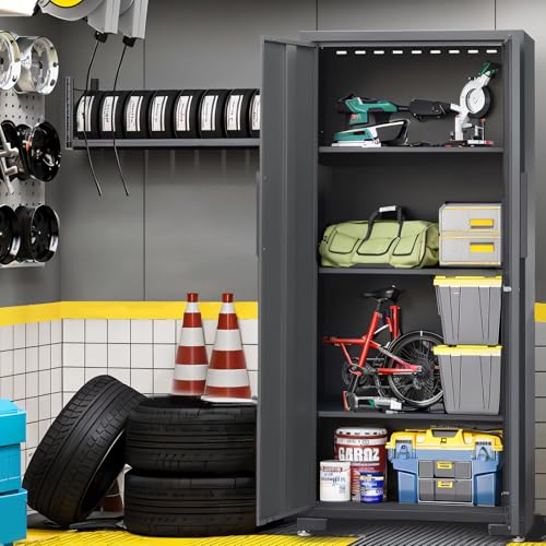 Torin Garage Storage Cabinets System, 9 Piece Workshop Cabinet Set in Black | Included Steel Drawers Rolling Chest,Locked Storage Cabinet, Perfect for Organizing Garage and Tools, 129.92", Black/Grey