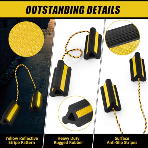 Heavy Duty Wheel Chocks - Wheel Stoppers for Trailer Travel Trailers RV Aircraft Car Camper Truck, Non Slip Rubber Wheel Block with Nylon Rope Yellow Reflective Tape(2 Pair) - color: 2 Pairs