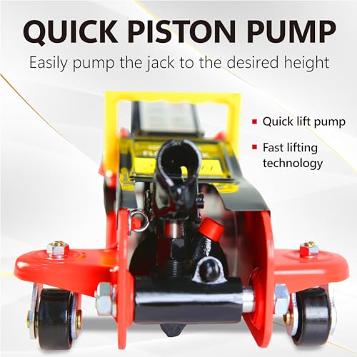 2T Low Profile Steel Floor Jack, 4000 lb, Single Pump, 3.3"-15.2" Lift, Red | Heavy-duty steel construction. Single piston quick lift pump. Low profile design. Safety overload protection. - size: 2T Single Pump 3.3"-15.2"(Red)