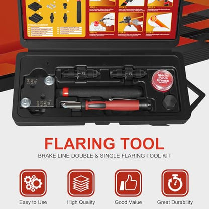 Low Profile Brake Line Single/Double Flaring Tool with Case 33260 for Creating Single or Double Flares on 3/16" / 4.75mm and 1/4" Tubing
