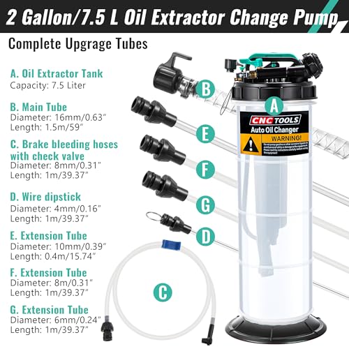 Estune 7.5L Fluid Extractor Pump, 2 Gallon Pneumatic Manual Oil Extractor Pump for Oil Change, Oils Vacuum Pumps Extractors with 5 Pcs Brake Bleeding Hose for Cars, SUVs, Trucks, RVs, motorcycles - size: 2 Gallon/7.5 L