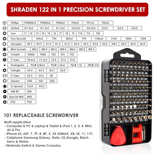 SHARDEN 122 in 1 Precision Screwdriver Set With CR-V Steel Bits(Red) | Magnetic Repair Tool Kit with Case for Repair Computer, Phone, PC, Cellphone, Laptop, Game Console, Watch, Glasses etc - color: Red