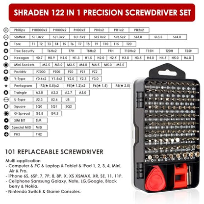 SHARDEN 122 in 1 Precision Screwdriver Set With CR-V Steel Bits(Red) | Magnetic Repair Tool Kit with Case for Repair Computer, Phone, PC, Cellphone, Laptop, Game Console, Watch, Glasses etc - color: Red