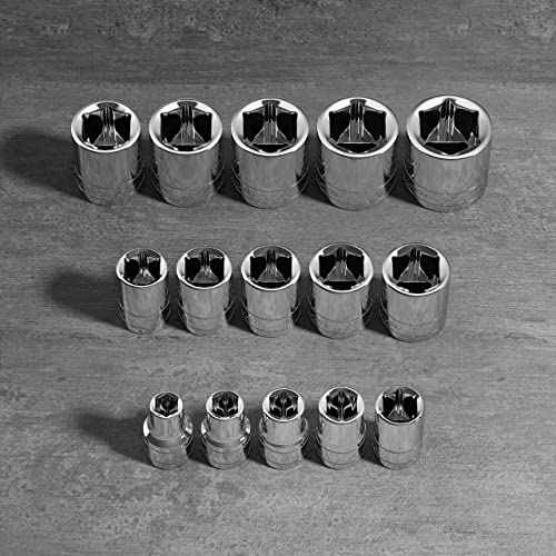 Olsa Tools SAE Shallow Socket Set - 1/2-Inch Drive, 18pc - 6-Point Chrome Sockets 3/8" to 1-1/4" and No Skipped Sizes - Mechanic Shallow SAE Socket Set - Professional Grade Sockets - Part: 1324 - color: Sae Shallow, size: 15pc, 1/2-Inch Drive