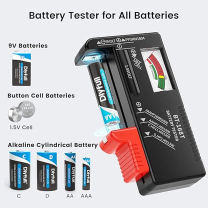 Dlypow Magnetic Battery Tester for AAA AA C D 9V, Buttons, Batteries Checker