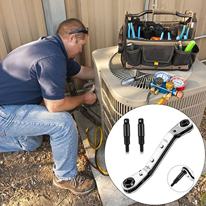 Hvac Service Wrench Tools:3/16” to 3/8” 5/16'' x 1/4''Air Conditioner Valve Ratchet Wrench with 2 Hexagon Bit Adapter Kit for Air Refrigeration Tools and Equipment Repair Tools Clearance - style: 1 Wrench + 2 Hexagon Bit