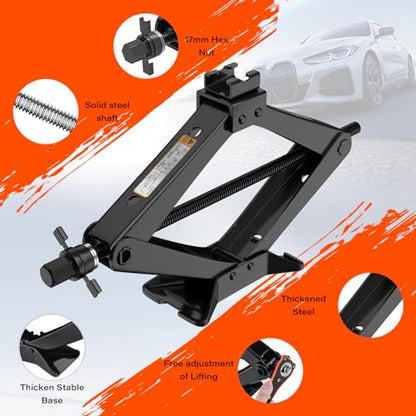 IMAYCC 3 Ton Scissor Jack for Car/SUV/MPV - Heavy Duty High Lift Car Jack kit with Ratchet Wrench, Portable Emergency Tire Change kit with Wheel Wrench.
