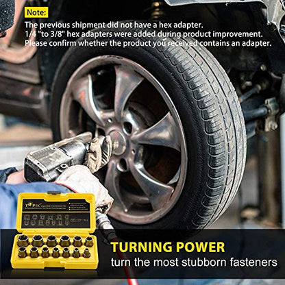 Topec 13+1 Piece Impact Bolt & Nut Remover Set, 3/8" Drive Bolt Extractor Socket Set, 8mm-19mm Stripped Lug Nut Remover, Twist Socket for Damaged, Rusted, Rounded Fasteners - color: 13-piece