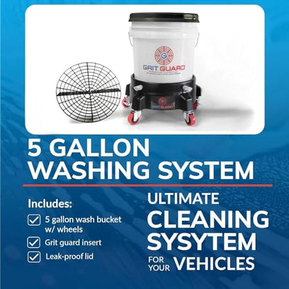 Grit Guard 5 Gallon Washing System | Includes 5 Gallon Bucket, Grit Guard, Bucket Dolly, and Gamma Seal Lid | for Car Wash and Detailing | Black - Made in the USA - color: Black