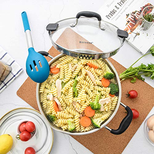 Rorence Stainless Steel Stock Pot with Lid: 6 Quart Stockpot Pasta Pot with Two Side Spouts, capsule Bottom, Strainer Glass Lid - size: 6 quart
