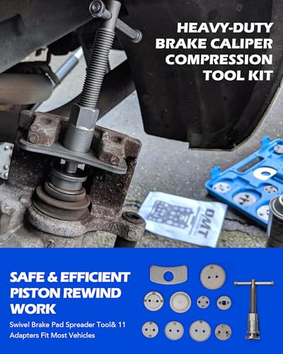 OMT 34pc Master Brake Caliper Tool Kit with 11 Adapters and Line Cutter | 1045 and 50BV30 Steel; Nickel Chrome Plating; Piston Compressor Set for Mechanics; Swivel Pad Spreader; Brake Maintenance