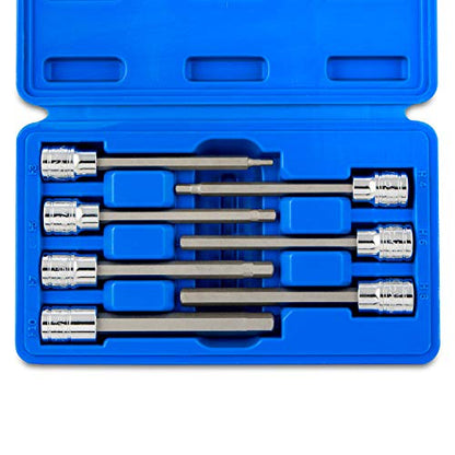 Neiko 10076A 3/8-Inch Drive Extra Long Allen Hex Bit Socket Set, Metric, 3 mm - 10 mm | S2 and Cr-V Steel, 7-Piece Set - style: Metric