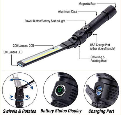 NextLED NT-7543 Foldable Rechargeable LED Work Light, COB LED Slim Work Light with Magnetic Base. Ultra Bright Flashlight, Cast Aluminum, Mechanics, Car Repair, Outdoor, Camping, Emergency, Garage - style: 350 Lumen Single Sided