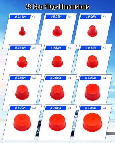 48-Pc Cap Plugs Kit 0.11"-2.39" Fit for AutoLine Pro Autool MR CARTOOL OTC | Cap Plugs Kit 0.11"-2.39", Fit for AutoLine Pro Autool MR CARTOOL OTC, Plastic Tapered Wide Thick Flange Hose Caps