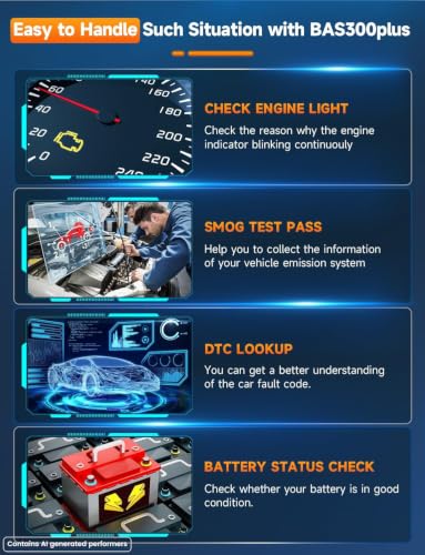 AUTOPHIX 2 IN 1 OBD2 Scanner with Battery Tester, BAS300 Plus 12V 100-2000 CCA Battery Charging Cranking Test Car Code Reader, Full OBD2 Diagnosis Check Engine Diagnostic Scan Tool Battery Load Tester - color: Lake Blue