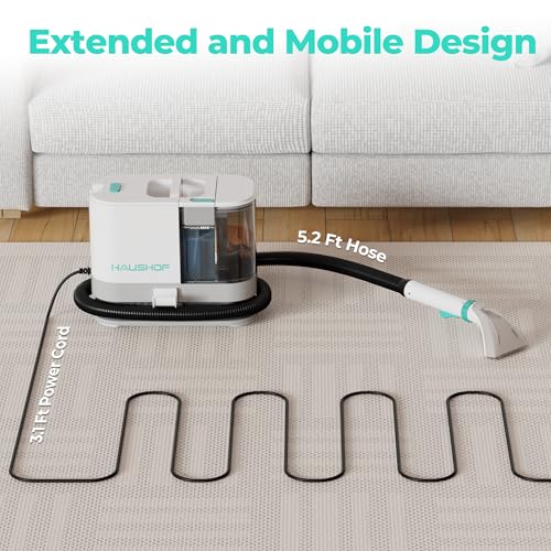 HAUSHOF Portable Carpet Spot and Upholstery Cleaner Machine, 13Kpa Powerful Suction & Spot Remover, Deep Stain Cleaning for Rug, Carpet, Car Seats, Pets, Stairs, Couches, with Cleaning Solution