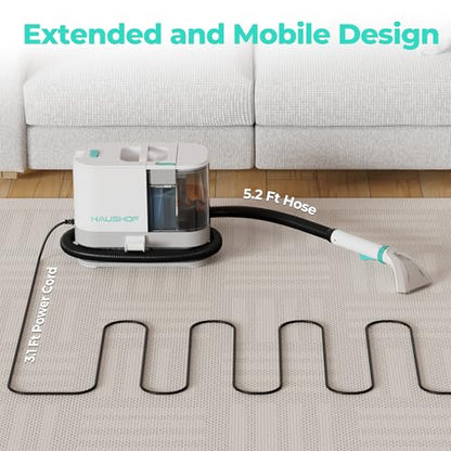HAUSHOF Portable Carpet Spot and Upholstery Cleaner Machine, 13Kpa Powerful Suction & Spot Remover, Deep Stain Cleaning for Rug, Carpet, Car Seats, Pets, Stairs, Couches, with Cleaning Solution