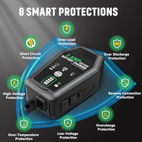 2 Pack 3 AMP Battery Charger - 6V/12V Smart Automotive Battery Charger, Fully Automatic and Maintainer Trickle Charger for Car, Motorcycle, Boat, Lead-Acid, Lithium, LiFePo4 Battery - color: Two Pack