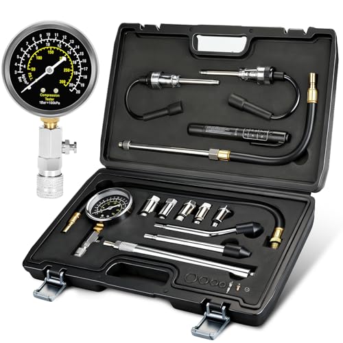 BETOOLL 14pcs Compression Tester with Spark Plug Tester & Brake Fluid Liquid Tester Pen - 300PSI Engine Cylinder Compression Gauge Automotive Tool - size: Premium